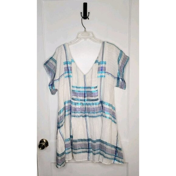 Free People Barcelona Plaid Mini Dress Women Sz Small Metallic Shimmer Ivory - Picture 2 of 7
